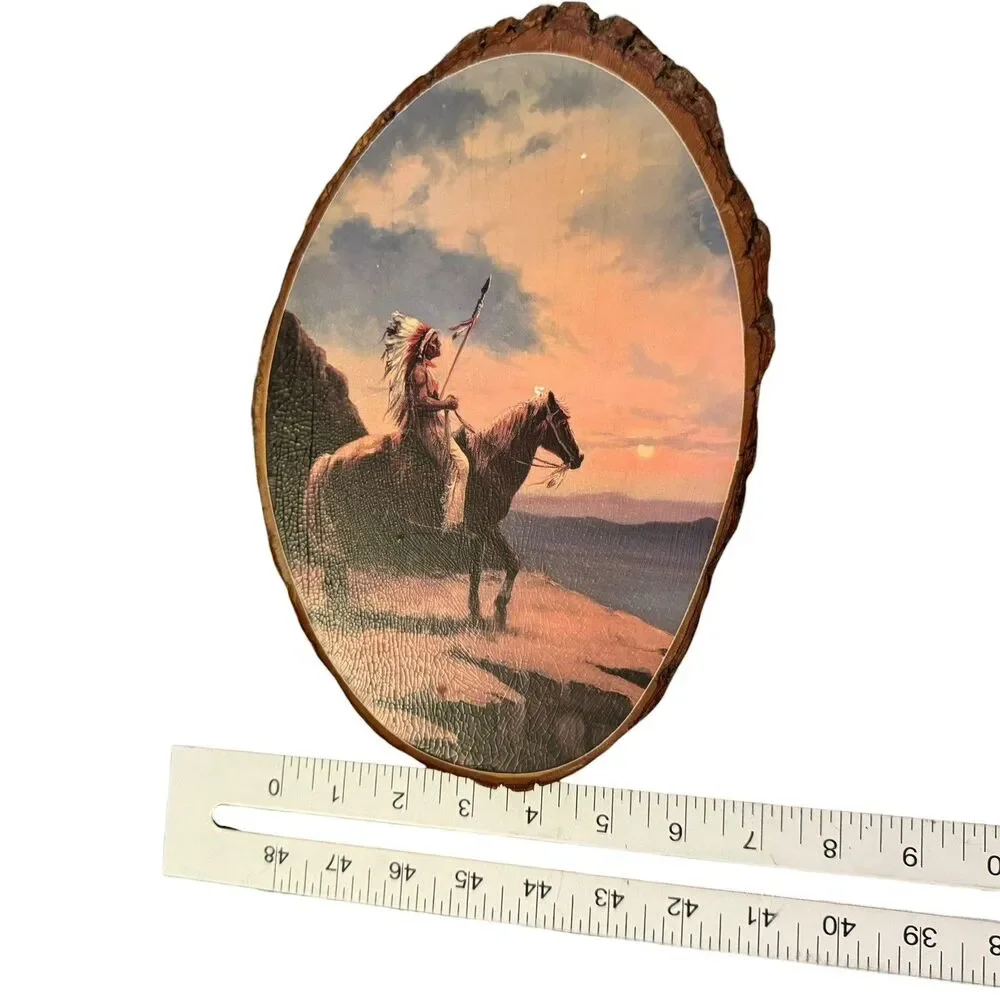 Vtg Wood Hand Painted Native‎ American Lincoln Silver And Montana Sunset Horse
